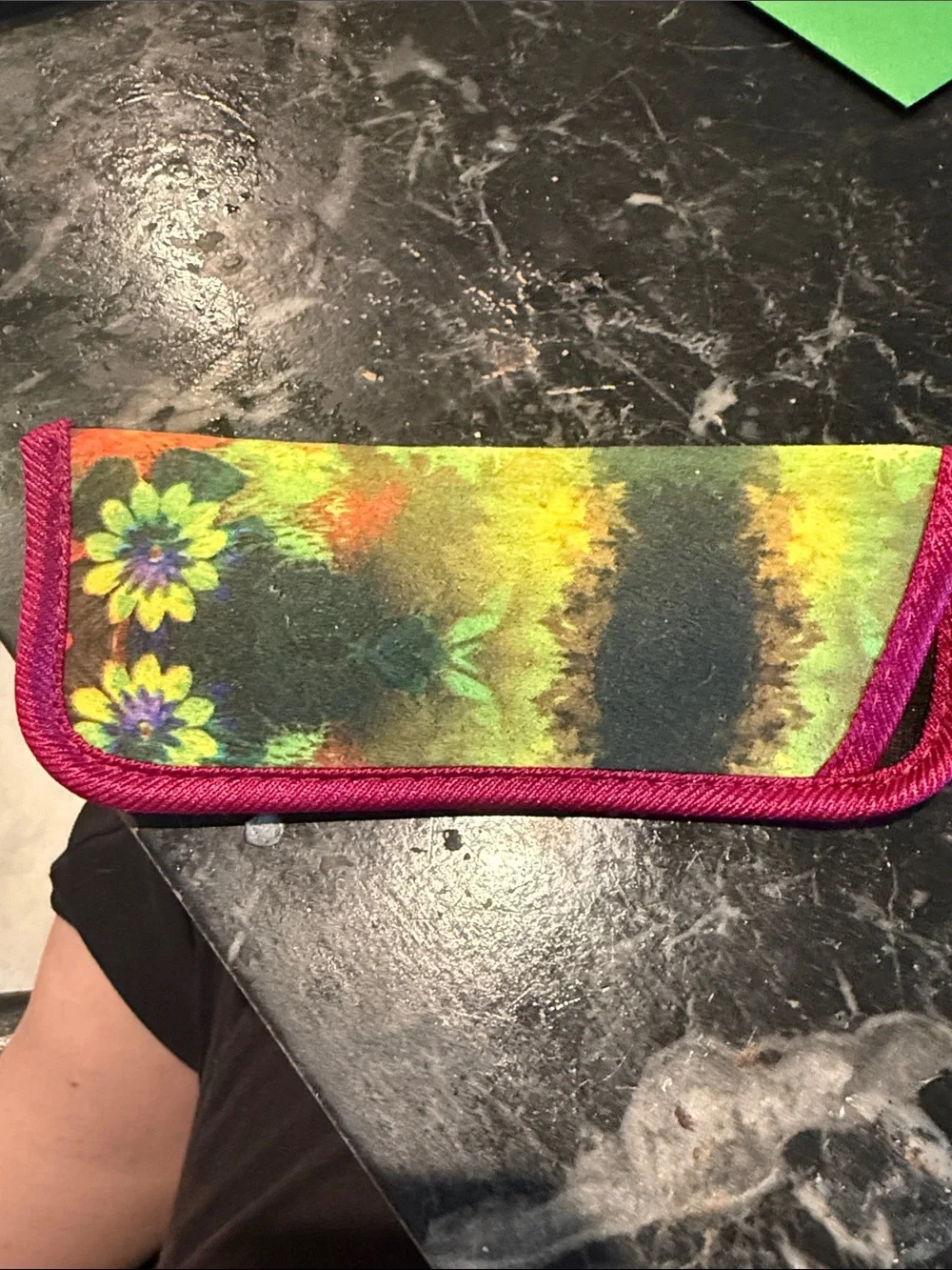 Colorful Floral Tie-Dye Sunglasses Case with Magenta Trim